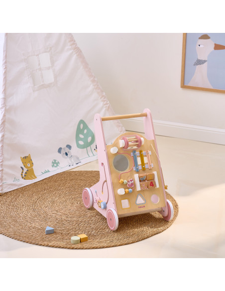 VIGA PolarB Medinė stumiama vaikštynė rožinė edukacinė