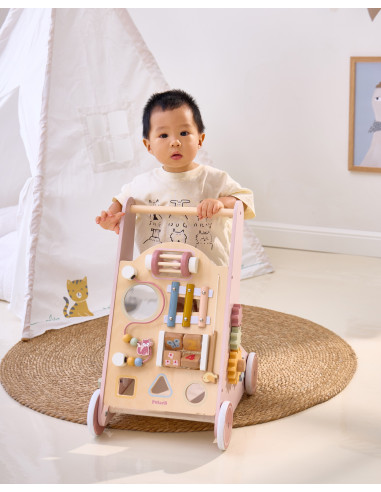 VIGA PolarB Medinė stumiama vaikštynė rožinė edukacinė