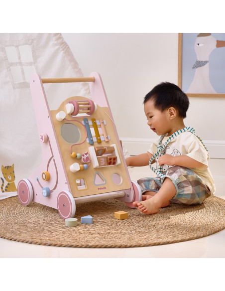 VIGA PolarB Medinė stumiama vaikštynė rožinė edukacinė