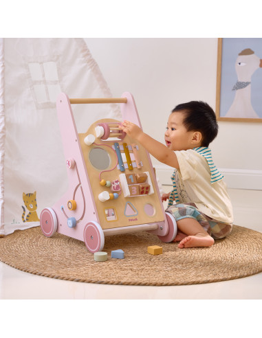 VIGA PolarB Medinė stumiama vaikštynė rožinė edukacinė