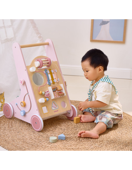 VIGA PolarB Medinė stumiama vaikštynė rožinė edukacinė