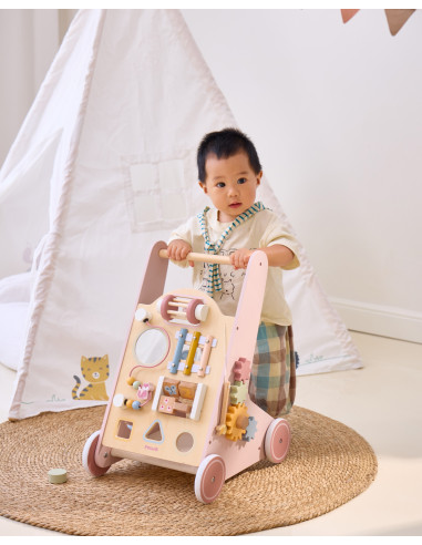 VIGA PolarB Medinė stumiama vaikštynė rožinė edukacinė