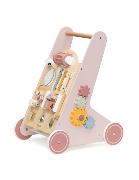 VIGA PolarB Medinė stumiama vaikštynė rožinė edukacinė