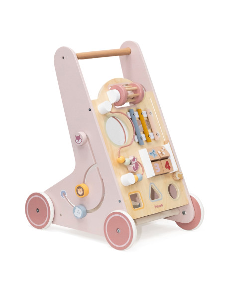 VIGA PolarB Medinė stumiama vaikštynė rožinė edukacinė