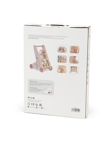 VIGA PolarB Medinė stumiama vaikštynė rožinė edukacinė