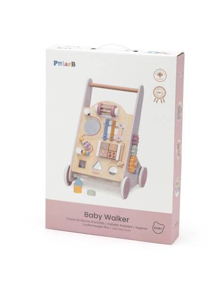 VIGA PolarB Medinė stumiama vaikštynė rožinė edukacinė