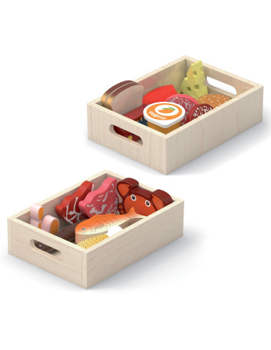 VIGA Wooden Food Box Set for Breakfast, Fish, Meat, Dairy