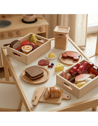 VIGA Wooden Food Box Set for Breakfast, Fish, Meat, Dairy