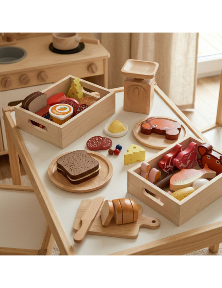 VIGA Wooden Food Box Set for Breakfast, Fish, Meat, Dairy