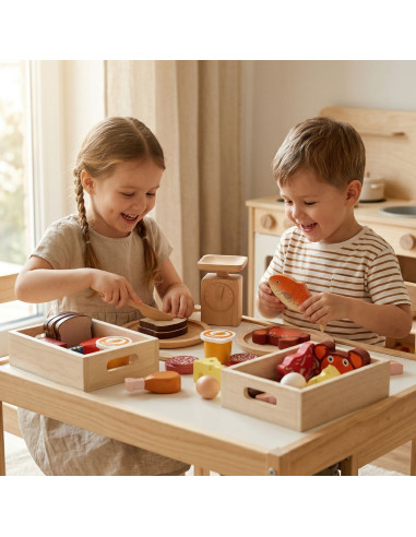 VIGA Wooden Food Box Set for Breakfast, Fish, Meat, Dairy