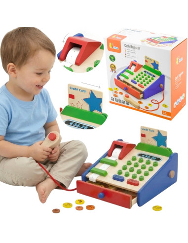 VIGA Wooden Cash Register with Montessori Scanner Accessories