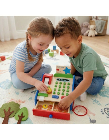 VIGA Wooden Cash Register with Montessori Scanner Accessories