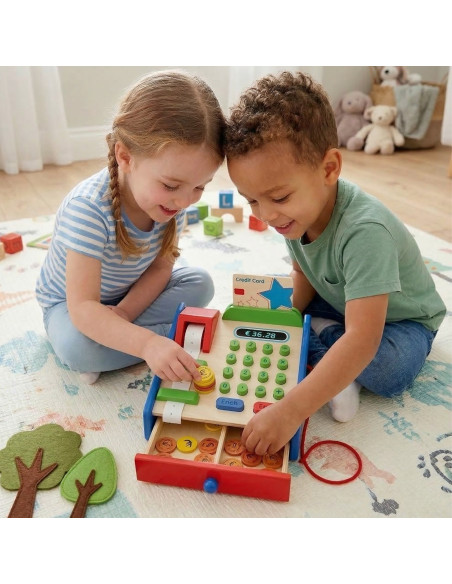 VIGA Wooden Cash Register with Montessori Scanner Accessories