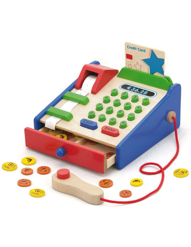 VIGA Wooden Cash Register with Montessori Scanner Accessories