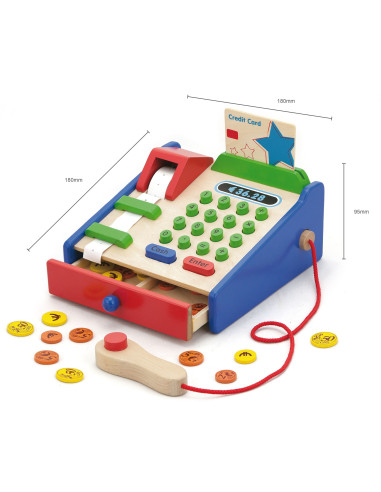 VIGA Wooden Cash Register with Montessori Scanner Accessories