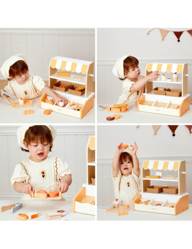 VIGA Wooden Mini Bakery Shop Baked Goods Stand 16 pcs.