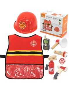VIGA Little Firefighter Set Vest + Wooden Accessories 8 pcs.