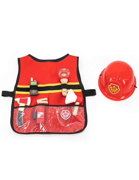 VIGA Little Firefighter Set Vest + Wooden Accessories 8 pcs.