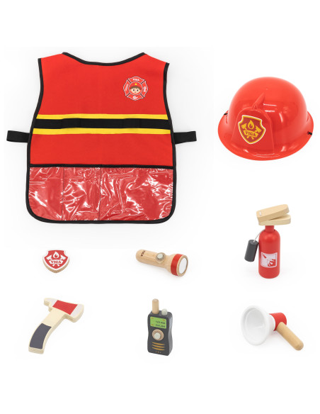VIGA Little Firefighter Set Vest + Wooden Accessories 8 pcs.