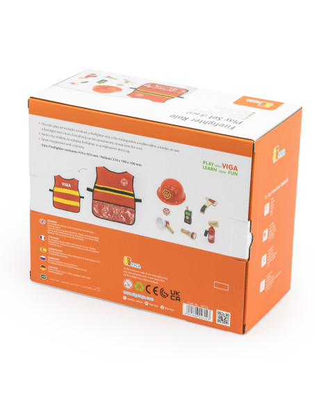 VIGA Little Firefighter Set Vest + Wooden Accessories 8 pcs.