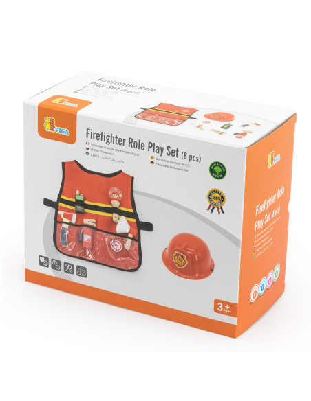 VIGA Little Firefighter Set Vest + Wooden Accessories 8 pcs.