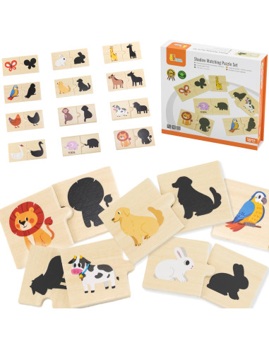 VIGA Wooden Puzzle Set Animal Match Shadow Puzzle