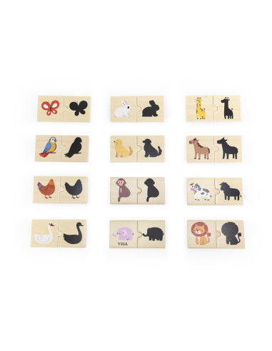VIGA Wooden Puzzle Set Animal Match Shadow Puzzle