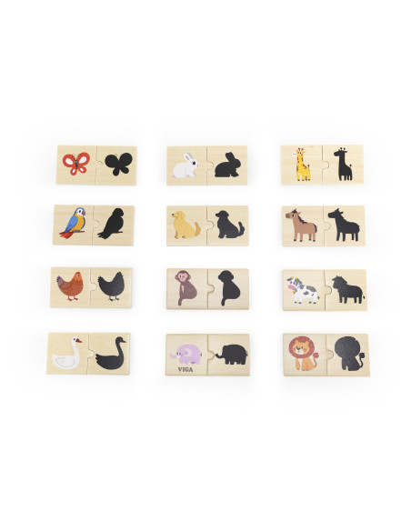 VIGA Wooden Puzzle Set Animal Match Shadow Puzzle