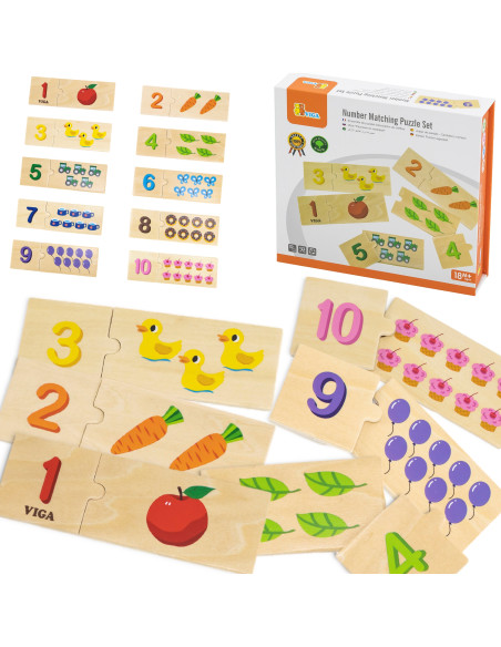 VIGA Wooden Puzzle Set Match Numbers Montessori Puzzle