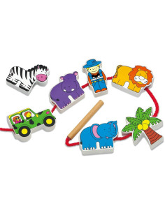 VIGA Wooden Threading Game Intertwining Blocks Safari ZOO Montessori 2
