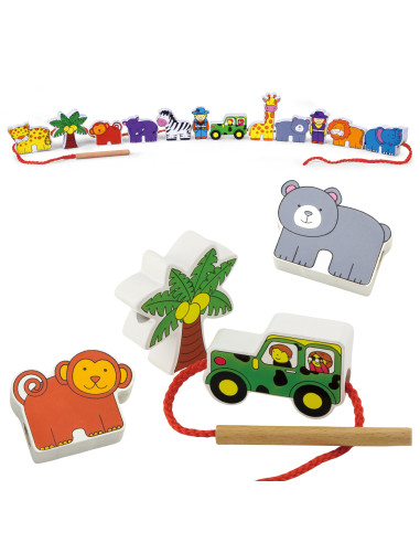VIGA Wooden Threading Game Intertwining Blocks Safari ZOO Montessori