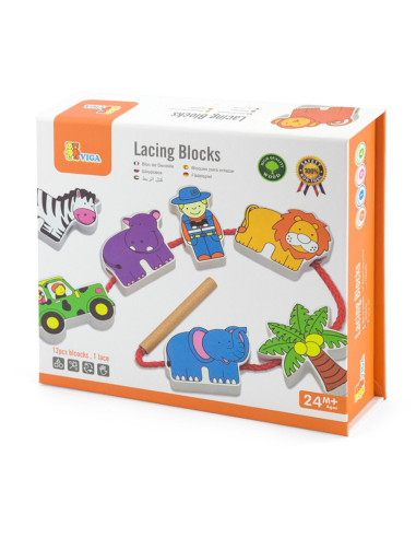 VIGA Wooden Threading Game Intertwining Blocks Safari ZOO Montessori