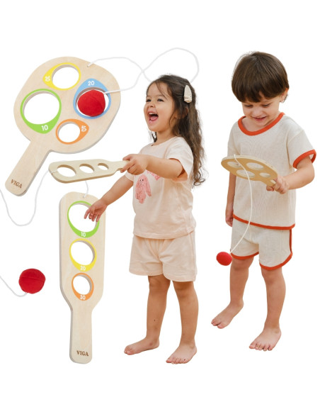VIGA Wooden Catch the Ball Scoring Paddle Set