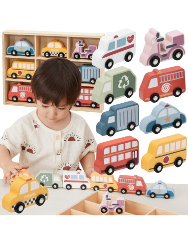VIGA Wooden Set of Colorful City Vehicles 9 pcs.