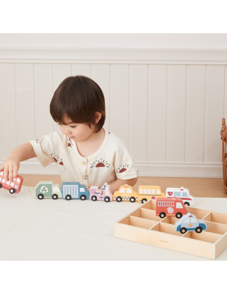 VIGA Wooden Set of Colorful City Vehicles 9 pcs.
