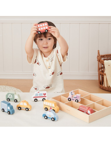 VIGA Wooden Set of Colorful City Vehicles 9 pcs.