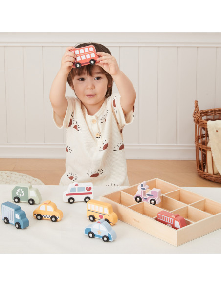 VIGA Wooden Set of Colorful City Vehicles 9 pcs.