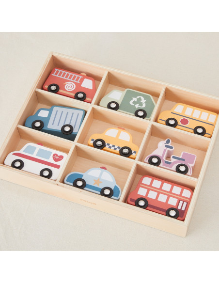 VIGA Wooden Set of Colorful City Vehicles 9 pcs.
