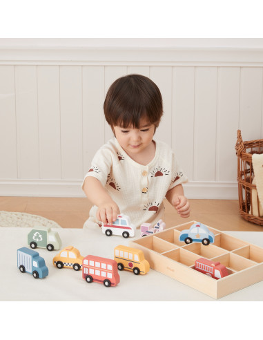 VIGA Wooden Set of Colorful City Vehicles 9 pcs.