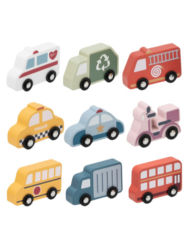 VIGA Wooden Set of Colorful City Vehicles 9 pcs.