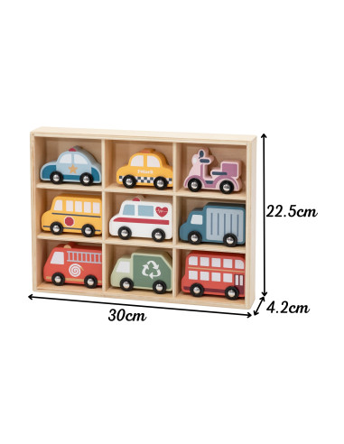 VIGA Wooden Set of Colorful City Vehicles 9 pcs.