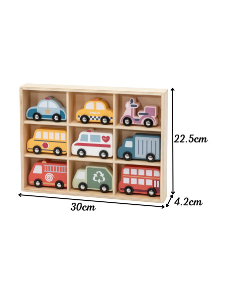 VIGA Wooden Set of Colorful City Vehicles 9 pcs.