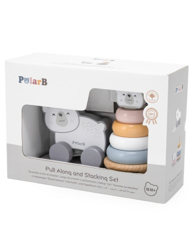 VIGA PolarB Polar Bear Set Wooden Pyramid + Polar Bear to Pull