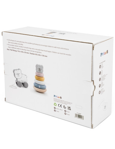 VIGA PolarB Polar Bear Set Wooden Pyramid + Polar Bear to Pull