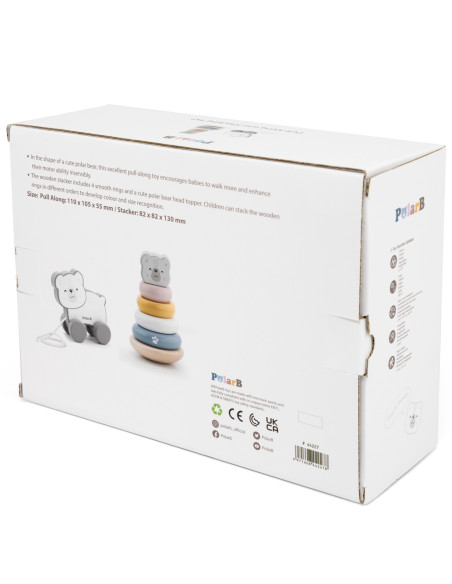 VIGA PolarB Polar Bear Set Wooden Pyramid + Polar Bear to Pull