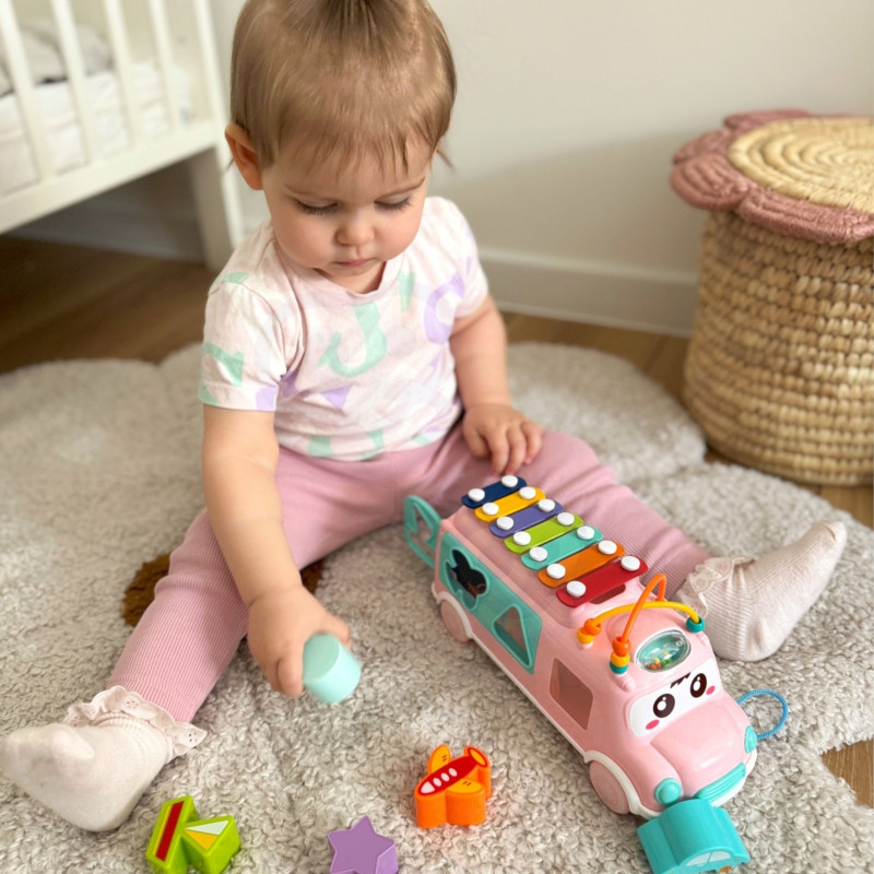 WOOPIE BABY Muzikinis automobilių rūšiuoklis su cimbolais rožinis