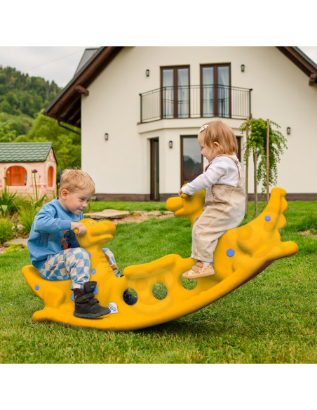 Многоместная качалка-балансир WOOPI Dino Rocker Balance Swing желтого цвета.