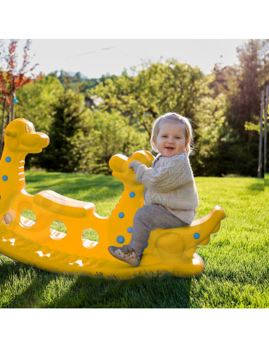 Многоместная качалка-балансир WOOPI Dino Rocker Balance Swing желтого цвета.