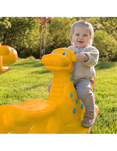 Многоместная качалка-балансир WOOPI Dino Rocker Balance Swing желтого цвета.