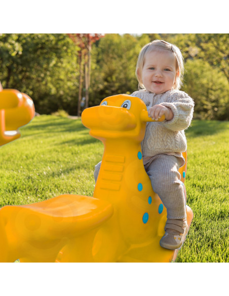 Многоместная качалка-балансир WOOPI Dino Rocker Balance Swing желтого цвета.